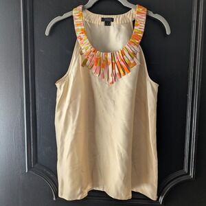 J.Crew Collection Peach 100% Silk Sleeveless Blouse Shell Tank Embellished Sz 2